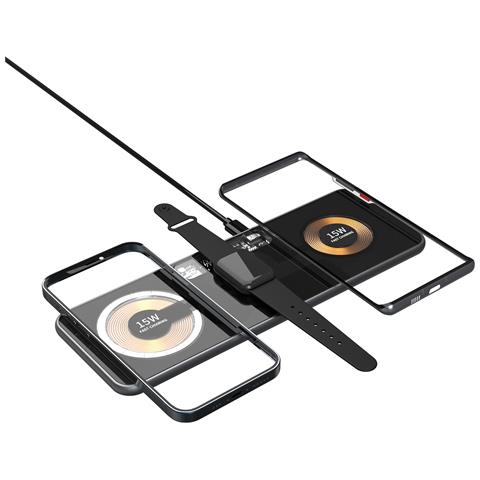 Dam Base Di Ricarica Wireless Da 15 W. Qi, Magsafe E Apple Watch. Tripla Base Di Ricarica. 20,8x0,6x7,3 Cm. Colore Nero - Foto 6