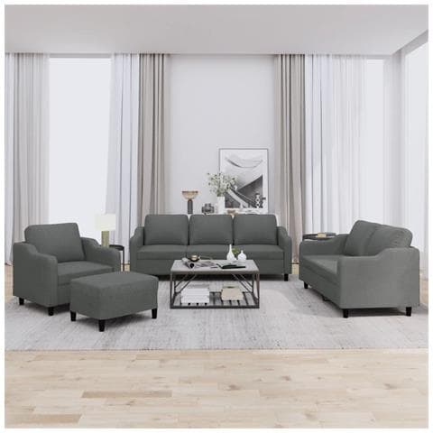 Set Di Divani 4 Pz Con Cuscini Grigio Scuro In Tessuto - Foto 1