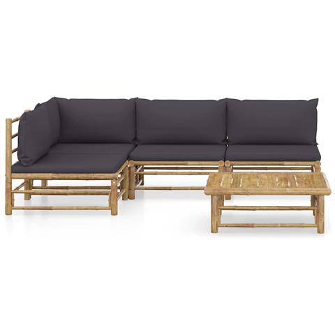 Lusso Casadino -  Set Salotto Da Giardino 5pz Con Cuscini Grigio Scuro Bambù - Foto 1