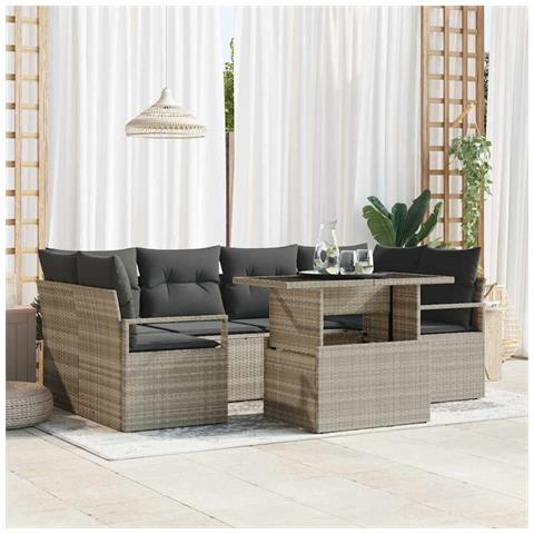 Set di divani da giardino  da 7 pezzi con cuscini grigio chiaro in rattan polietilene, Divano da giardino a 2 posti  con spazio di storage & cuscini grigio in rattan polietilene - Foto 2