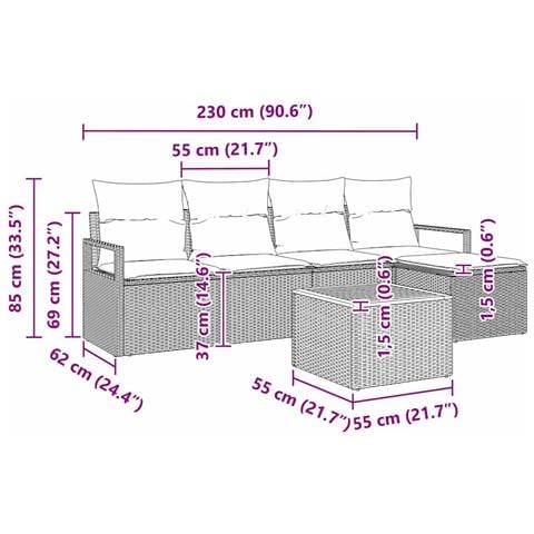 Set di divani da giardino a 6 pezzi  con cuscini beige polirattan acacia, Divano da giardino a 2 posti  con cuscini beige polirattan - Foto 9