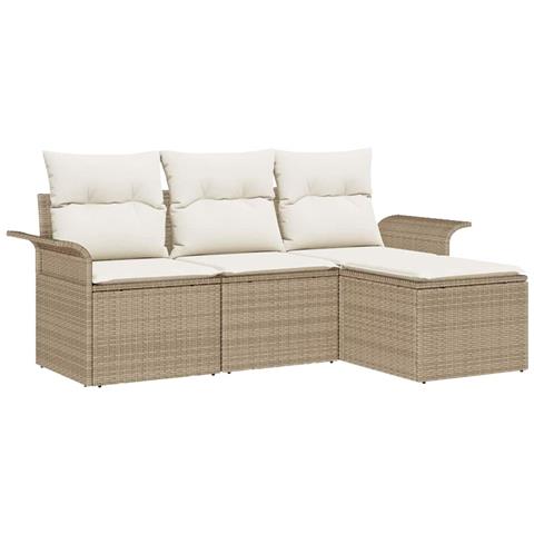 Set di Divani da Giardino vitaXL con Cuscini Beige Polyrattan - Foto 1