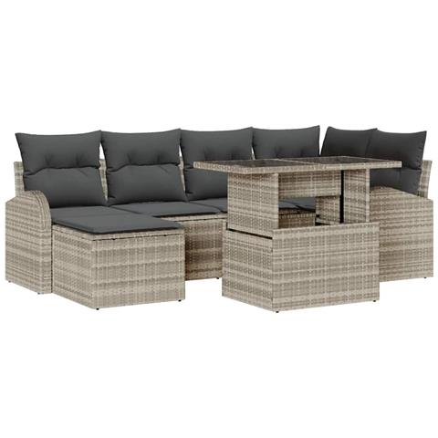 Set Divano Giardino 7 Pezzi con Cuscini Grigio Chiaro Rattan PE - Foto 1