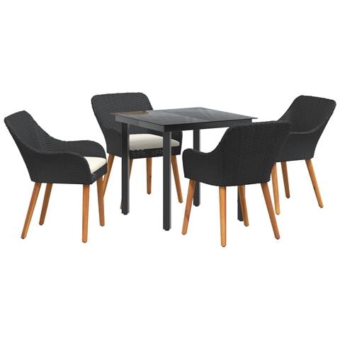 Set da pranzo da giardino 5 pezzi in polirattan nero - Foto 1