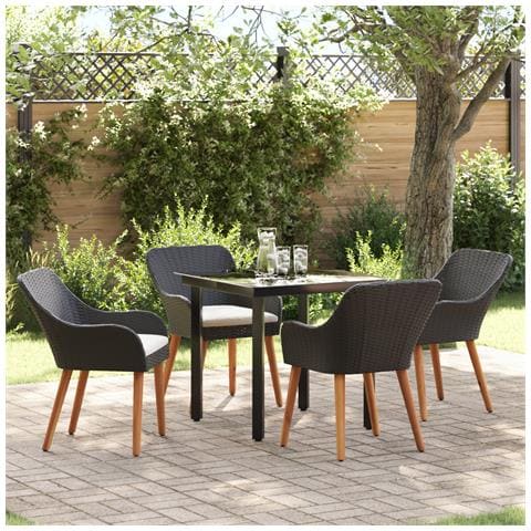 Set da pranzo da giardino 5 pezzi in polirattan nero - Foto 2