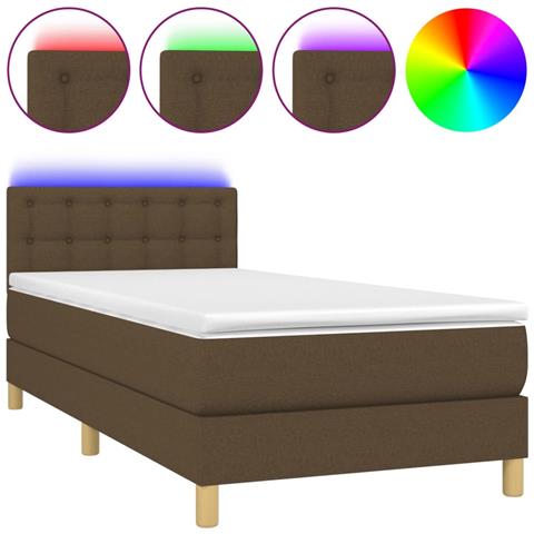 Letto a Molle Materasso e LED Marrone Scuro 100x200 cm Tessuto - Foto 1