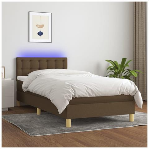 Letto a Molle Materasso e LED Marrone Scuro 100x200 cm Tessuto - Foto 2