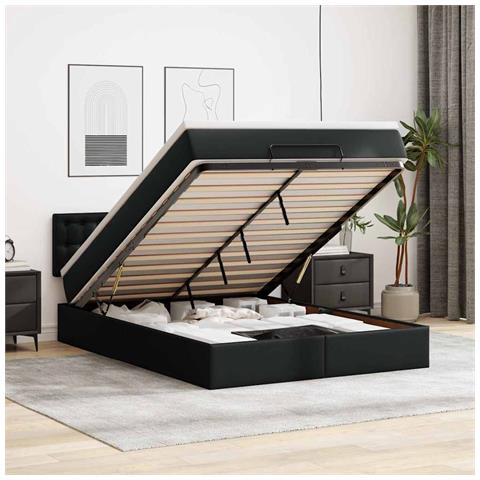Pouf Letto con Materassi e LED Nero 140x200cm Similpelle - Foto 2