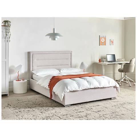 Letto Contenitore Tessuto Rouen 140 X 200 Cm Beige Chiaro - Foto 1