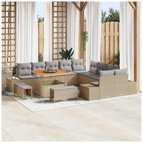 Set Divano da Giardino con cuscino 13 pcs Beige e Grigio Chiaro - Foto 2