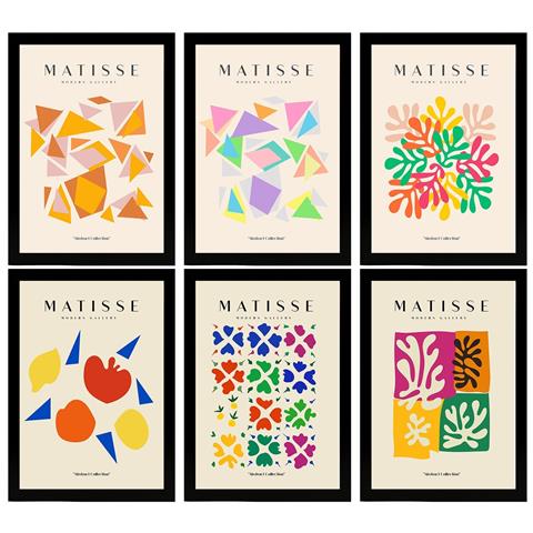 Set Di 6 Stampe Künstlerischen Illustrationen Von Henri Matisse Abstrakt Sammlung Von Dekorations Gemälden Im Kunstgalerie Stil A3 Cornice Nera - Foto 1