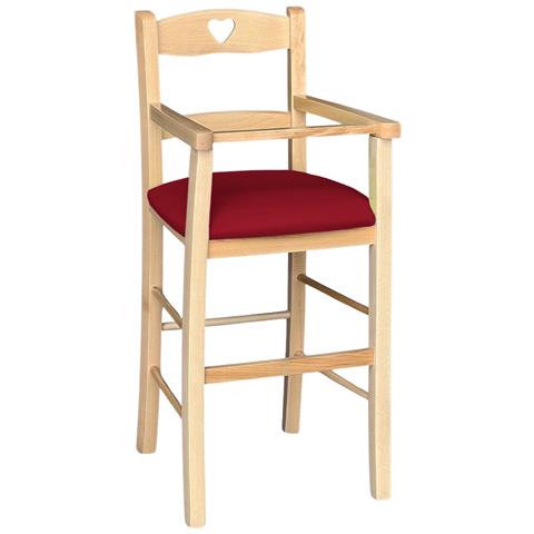Seggiolone In Legno Color Naturale Con Seduta Imbottita In Similpelle Rosso - Foto 2