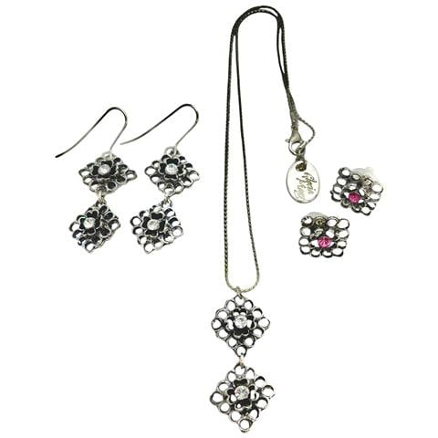 Set Reversibile: Collana E Due Paia Di Orecchini In Argento 10µ E Cristallo Sw Fuchsia E Cristallo - Foto 1
