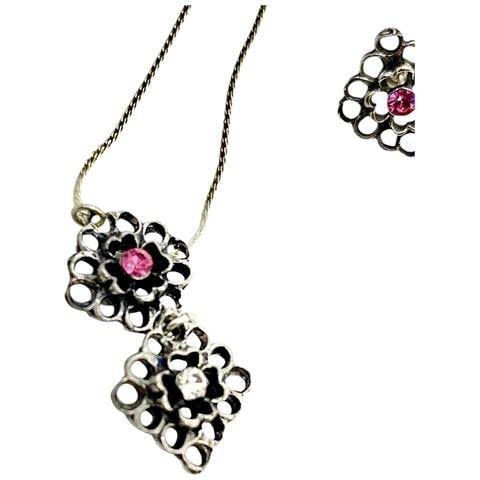 Set Reversibile: Collana E Due Paia Di Orecchini In Argento 10µ E Cristallo Sw Fuchsia E Cristallo - Foto 2
