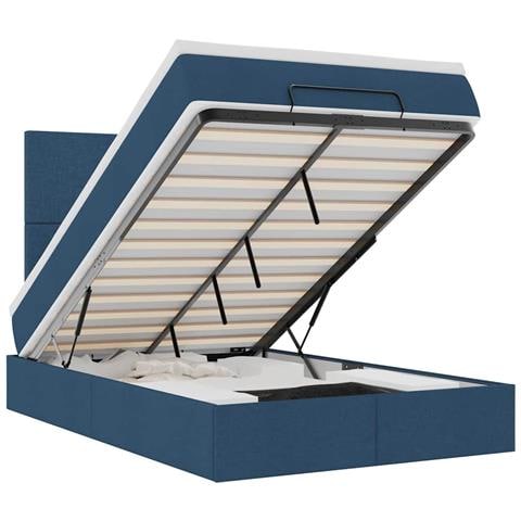 Struttura Letto Pouf con Materasso Blu 120x190 cm in Tessuto - Foto 1