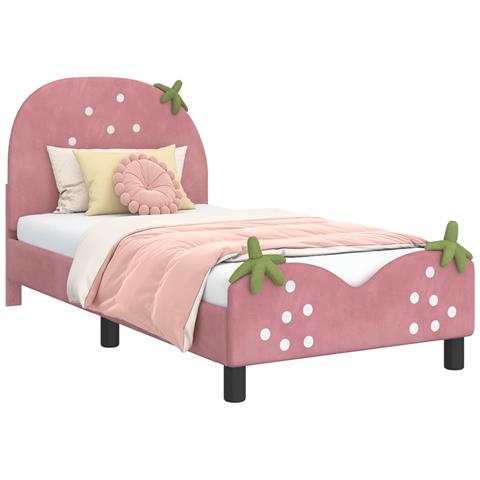 Struttura letto bambini con testata Rosa 80 x 160 cm Velluto - Foto 1
