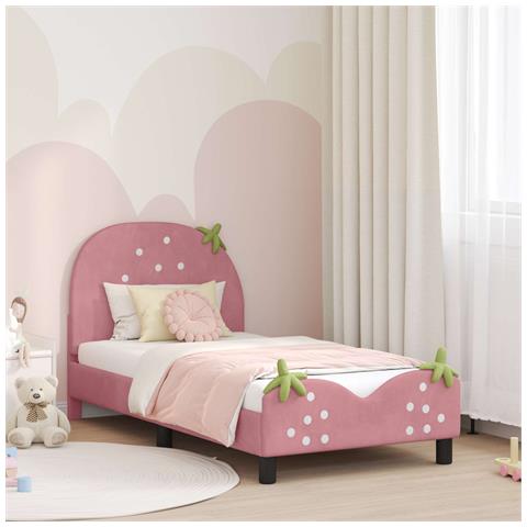Struttura letto bambini con testata Rosa 80 x 160 cm Velluto - Foto 2