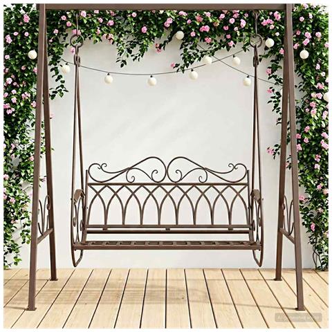 Panchina a Dondolo Acciaio 112 x 60 x 126,5 cm Marrone Antico - Foto 2