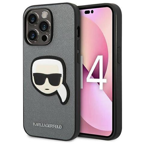 Karl Lagerfeld Klhcp14lsapkhg Custodia Iphone 14 Pro 6.1 Argento Saffiano Con Patch Testa Di Karl - Foto 2