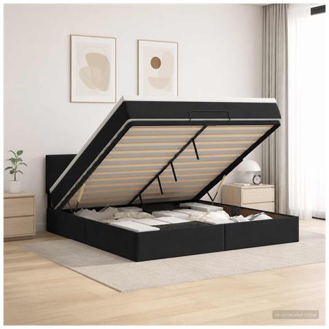 Letto ottomano con materasso Nero 160 x 200 cm Velluto - Foto 2