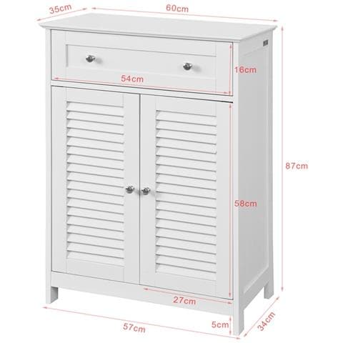 Mobiletto Base Per Bagno O Ingresso, Con Due Ante E Cassetto, In Stile Tapparelle, bianco, frg238-w - Foto 2