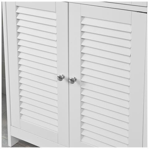 Mobiletto Base Per Bagno O Ingresso, Con Due Ante E Cassetto, In Stile Tapparelle, bianco, frg238-w - Foto 8