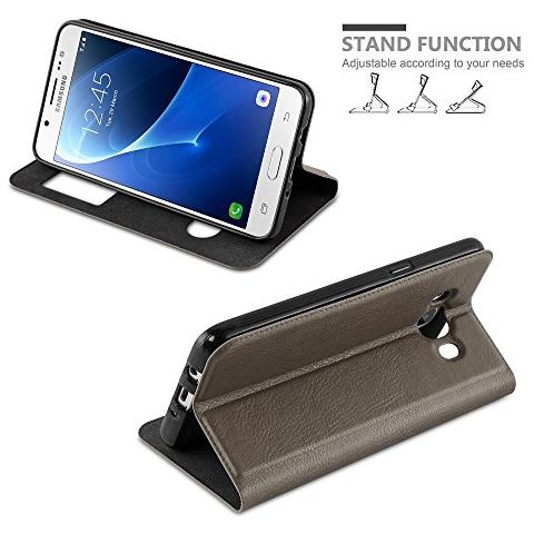 Custodia Compatibile Con Samsung Galaxy J7 2016 In Bruno Pietra - Coperchio Protettivo Con Chiusura Magnetica, Funzione Stand E 2 Finestre Di Visualizzazione - Foto 2