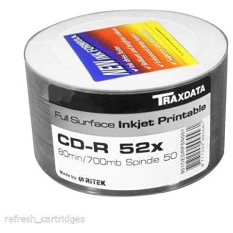 50 X Traxdata Fronte Pieno Inkjet Printable Bianco Cdr 52x Blank Dischi 700mb Cdr - Foto 1