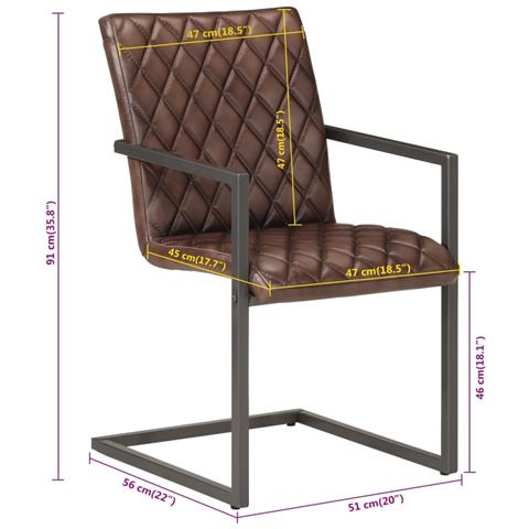 Sedie Da Pranzo A Sbalzo 2 Pz Marroni In Vera Pelle - Foto 9
