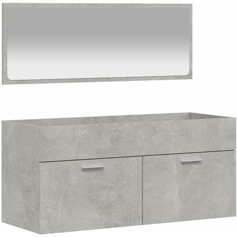 Mobile Da Bagno Con Specchio Grigio Cemento Legno Multistrato - Foto 1