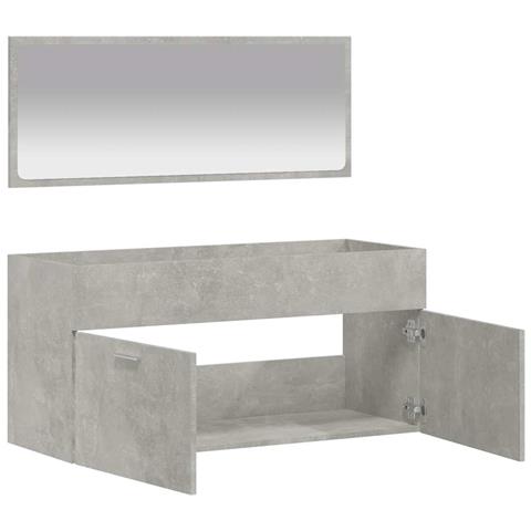 Mobile Da Bagno Con Specchio Grigio Cemento Legno Multistrato - Foto 10