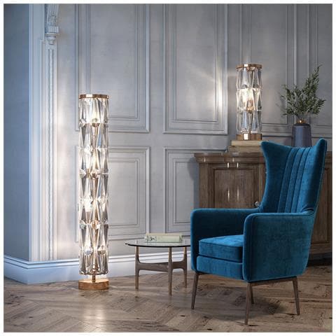 Piantana Contemporanea Puntes Acciaio Oro 8 Luci Diffusori Vetro - Foto 2