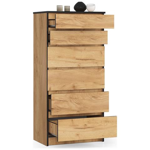 Cassettiera K60, 6 cassetti, 60x40x130 cm, Colore Quercia Craft - Foto 2
