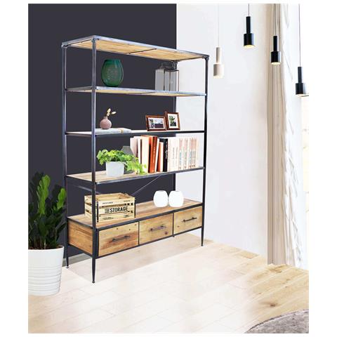 Scaffale In Legno E Metallo A 4 Ripiani Con Cassetti Linea Classic - Foto 8