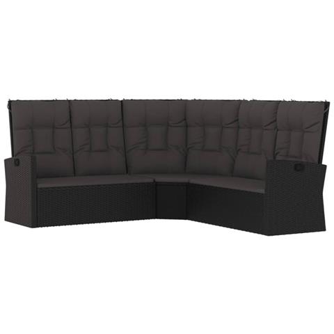 Divano Angolare Reclinabile Con Cuscini In Polyrattan Nero - Foto 1