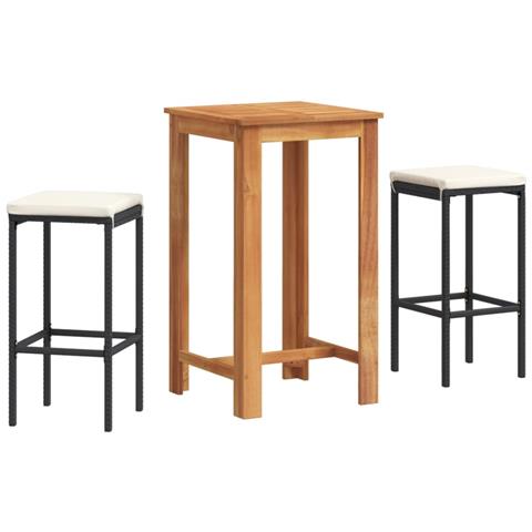 Set Bar Da Giardino 3 Pz Nero In Legno Acacia E Polyrattan - Foto 1