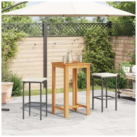 Set Bar Da Giardino 3 Pz Nero In Legno Acacia E Polyrattan - Foto 2