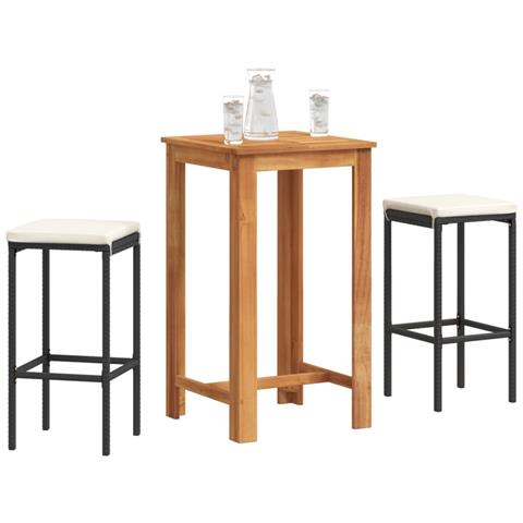 Set Bar Da Giardino 3 Pz Nero In Legno Acacia E Polyrattan - Foto 8