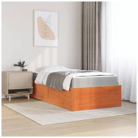 Letto Con Materasso Marrone Cera 90x190cm Legno Massello Pino - Foto 3