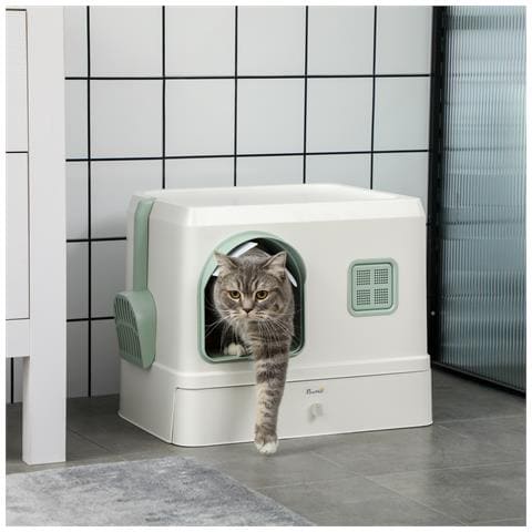 Lettiera per Gatti Coperta con Deodoranti, Vassoio e Paletta, in ABS e PP, 50x40x40 cm, Verde e Bianco - Foto 6