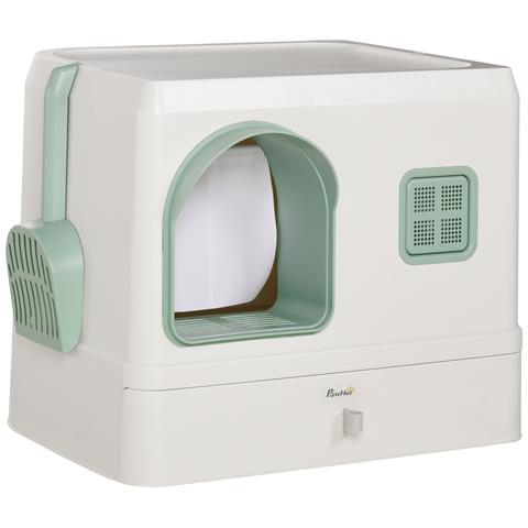 Lettiera per Gatti Coperta con Deodoranti, Vassoio e Paletta, in ABS e PP, 50x40x40 cm, Verde e Bianco - Foto 1
