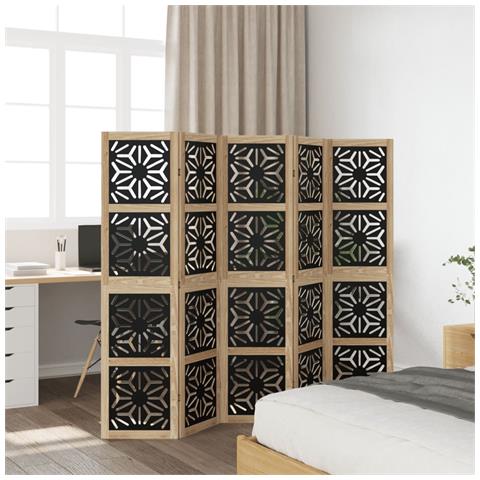 Divisorio Ambienti 5 Pannelli Marrone E Nero Legno Di Paulownia - Foto 3