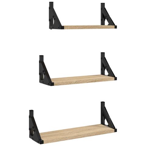 Set Mensole Parete 3pz Rovere Sonoma In Legno Multistrato - Foto 2