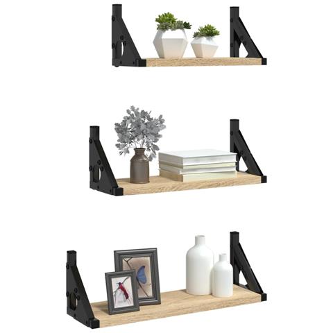 Set Mensole Parete 3pz Rovere Sonoma In Legno Multistrato - Foto 3