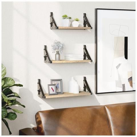 Set Mensole Parete 3pz Rovere Sonoma In Legno Multistrato - Foto 1