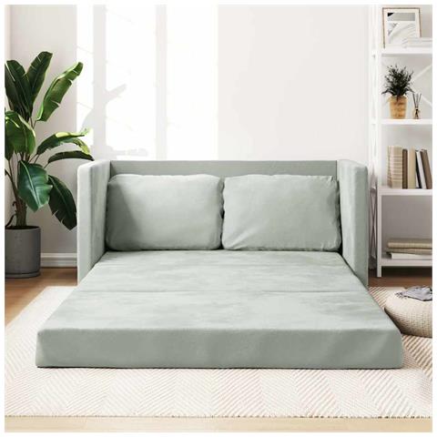 Divano Letto da Terra 2 in 1 Grigio Chiaro 122x204x55cm Velluto - Foto 2