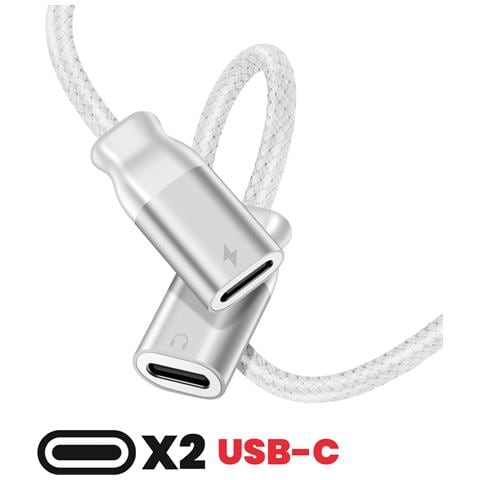 Splitter Audio /carica Usb-c 2in1 Nylon, Bianco - Foto 2
