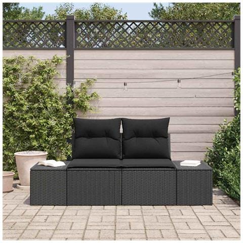 Divano da giardino a 2 posti con spazio per riporre e cuscini Nero Polyrattan - Foto 2
