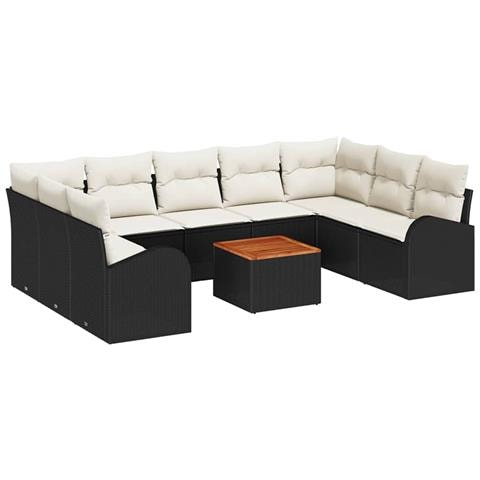 Set Divano da Giardino da 10 Pezzi con Cuscini Rattan Nero Acacia - Foto 1