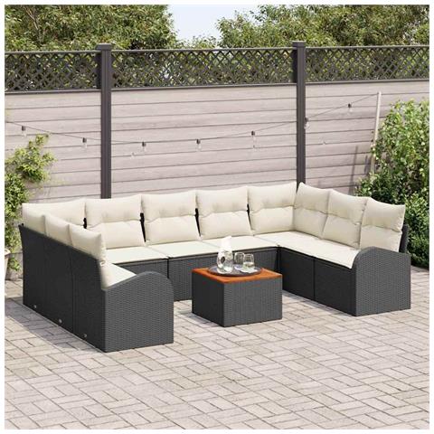 Set Divano da Giardino da 10 Pezzi con Cuscini Rattan Nero Acacia - Foto 2